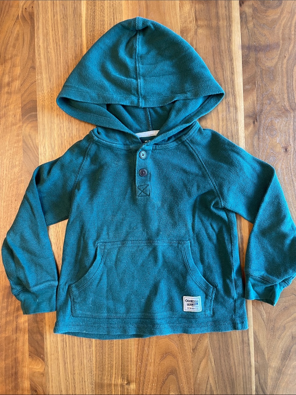 OshKosh B'gosh Teal Hooded Waffle-Knit Pullover